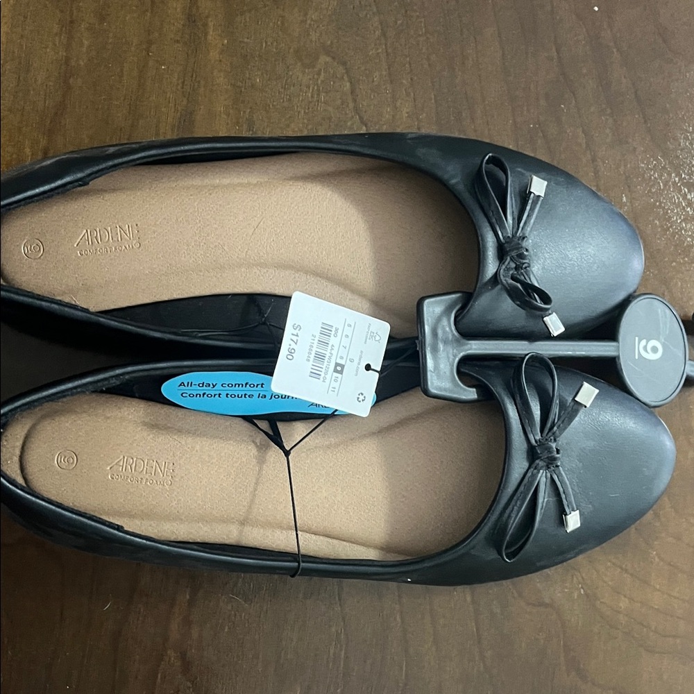 Ardene Black Flats with Bow Accent